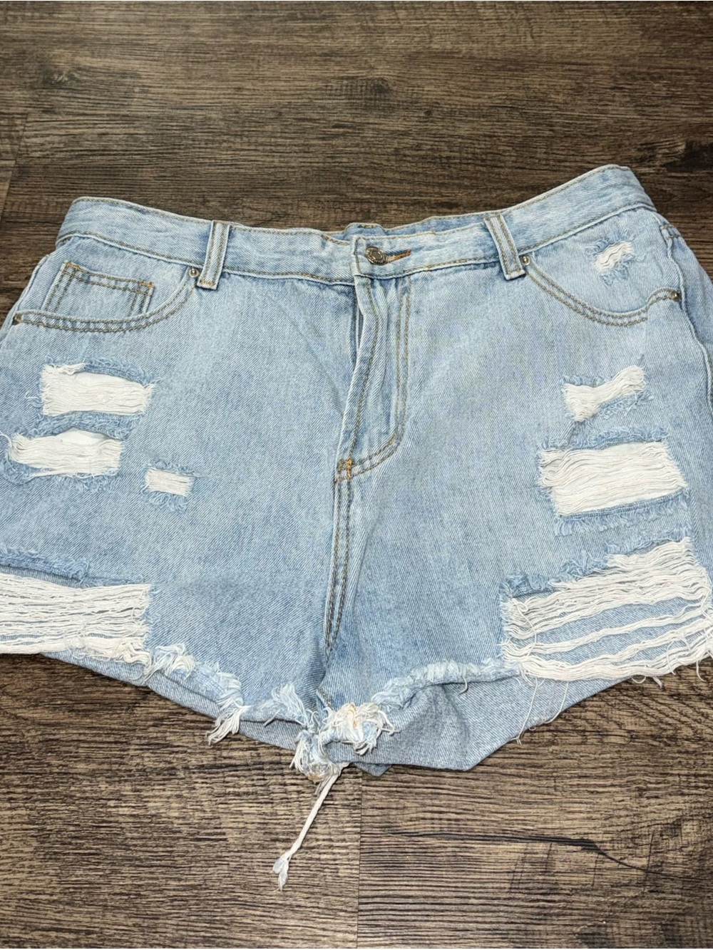 SHEIN Light Blue Distressed Denim Shorts